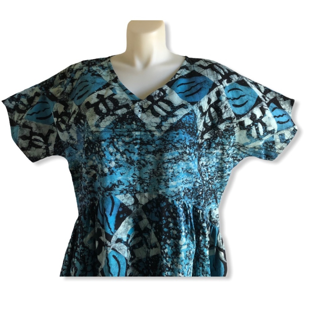 African Dress Size 18-20 or 22-24 African Batik Cotton Pocket Cotton Blue